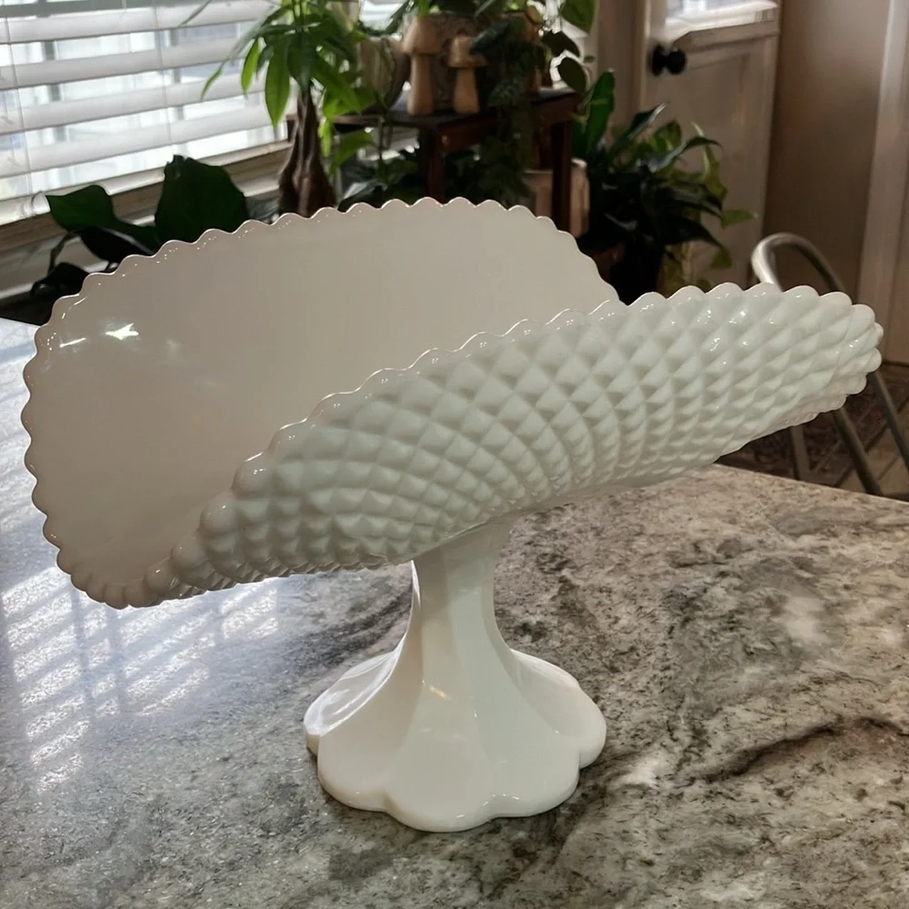 Vintage Milkglass Banana Boat Diamond Pattern
